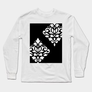 Scroll Damask Art I White on Black Long Sleeve T-Shirt